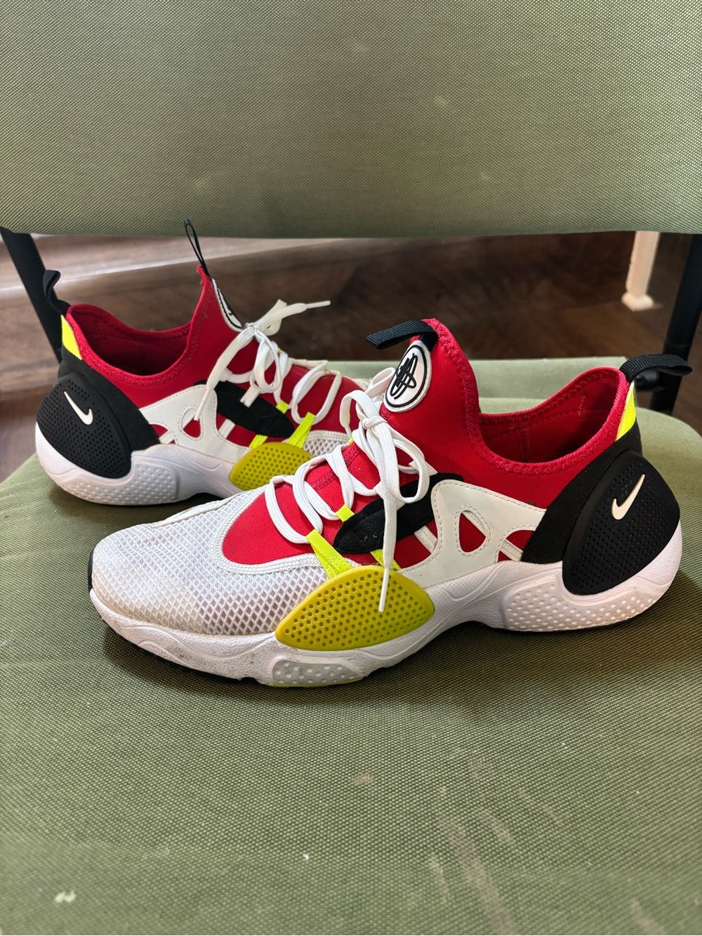 Nike Huarache Edge Red White Black Sneakers with Neon Yellow Highlights